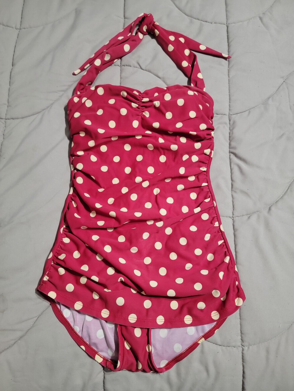 Esther Williams Pin-up Red & White Polka Dot Halter One-piece Swim Suit -Size 12
